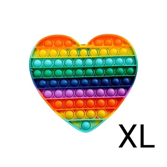 XL Pop IT Fidget Toys Hjerte Rainbow 20 cm